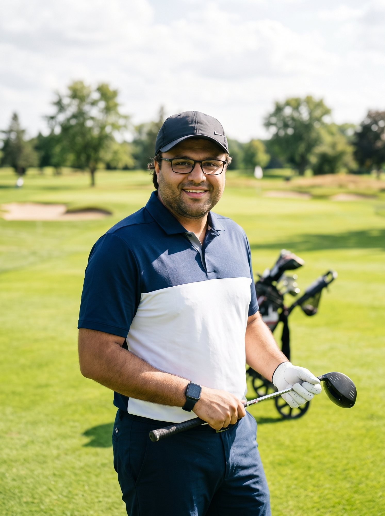Shahfayaz Khan holding a golf club on a sunny golf course