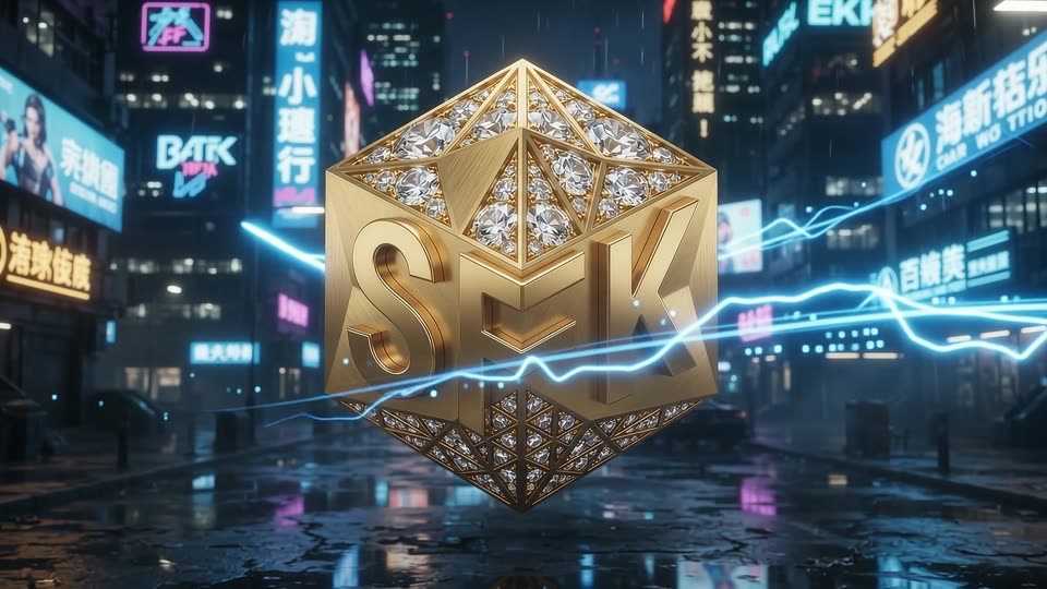 Cyberpunk logo animation — SFK brand film still