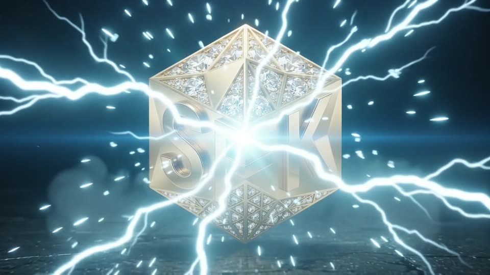 Cyberpunk logo reveal implosion — SFK brand film still