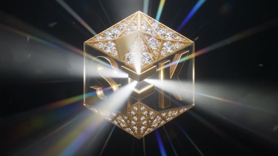 Glass facets fusing into logo — SFK brand film still