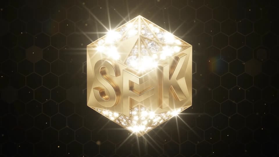 Gold emblem logo reveal — SFK brand film still