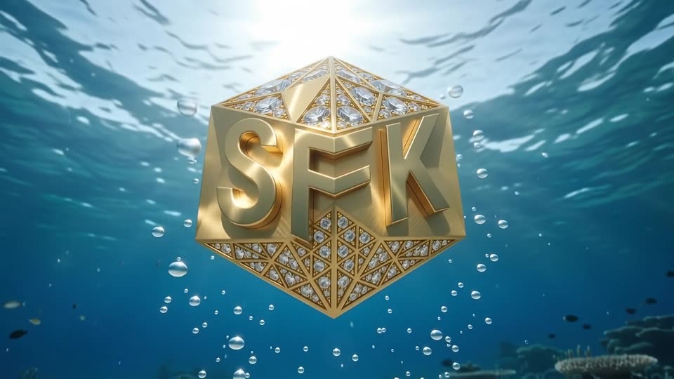 Gold emblem rising underwater — SFK brand film still