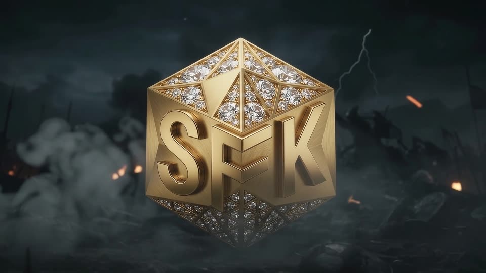Golden blade ignites logo emblem — SFK brand film still