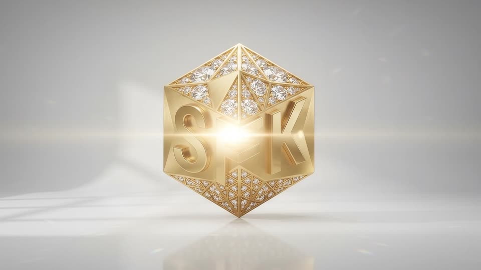 Golden geometric logo animation — SFK brand film still