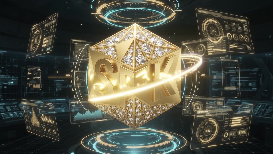 Holographic logo animation — SFK brand film still