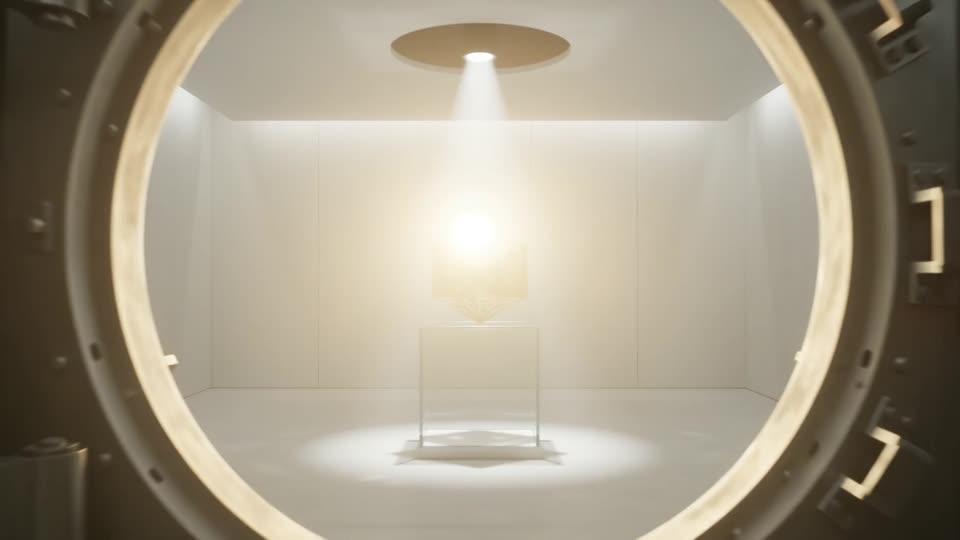 Vault door opens revealing emblem — SFK brand film still